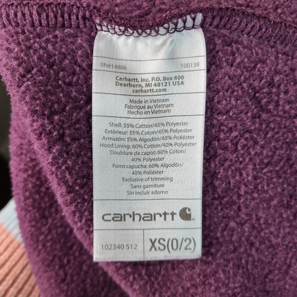 Carhartt burgundy full-zip long-sleeve spell out hoodie women's XS - Picture 13 of 15